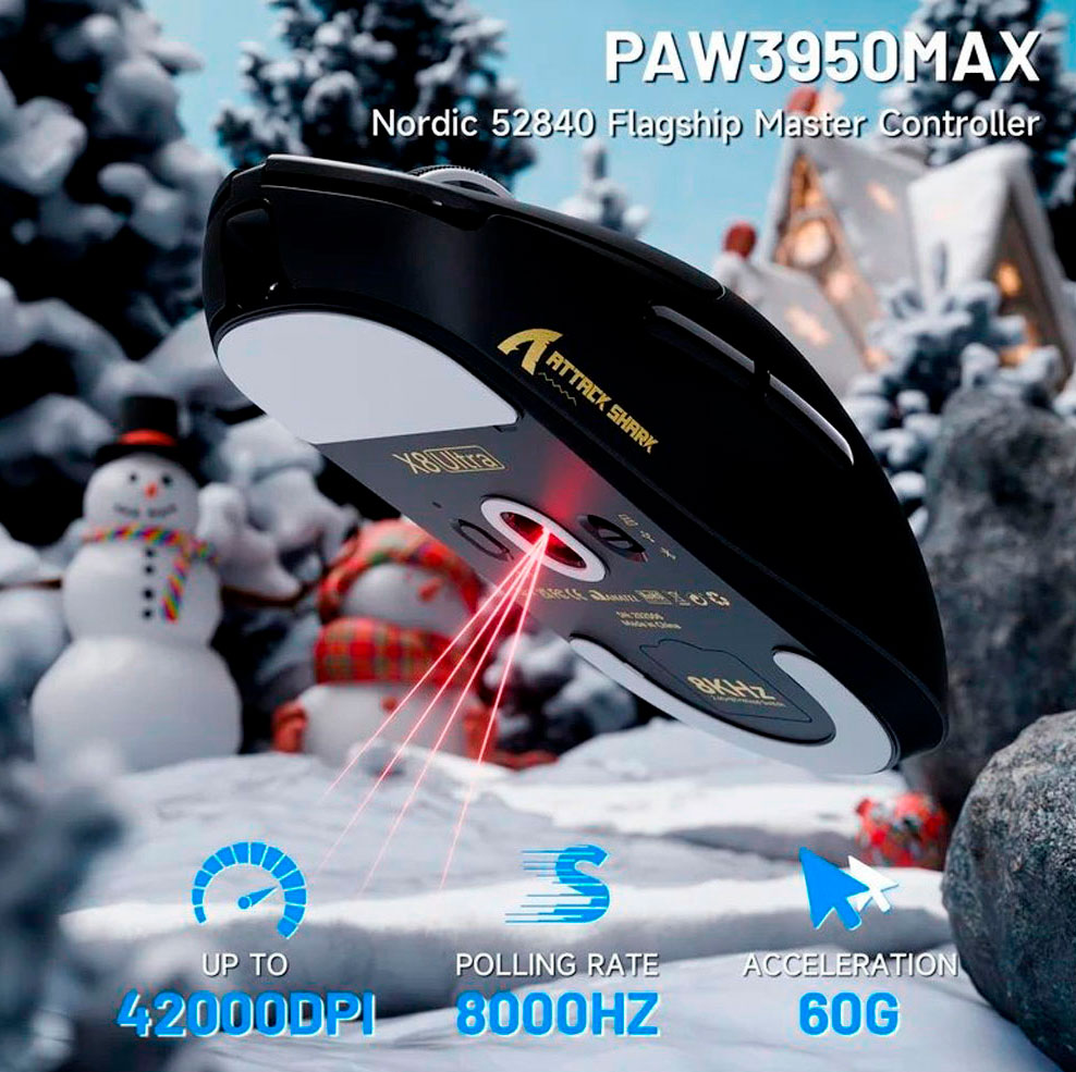 Бездротова ігрова миша Attack Shark X8 Ultra 8K 42000 DPI з нанопокриттям Ice-feel